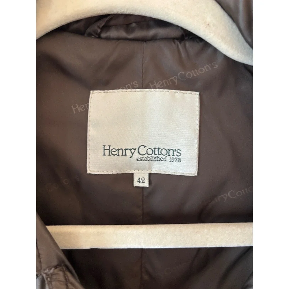 Henry‎ Cotton's Brown Quilted Down Puffer Coat Double Breasted Trench 42 Small